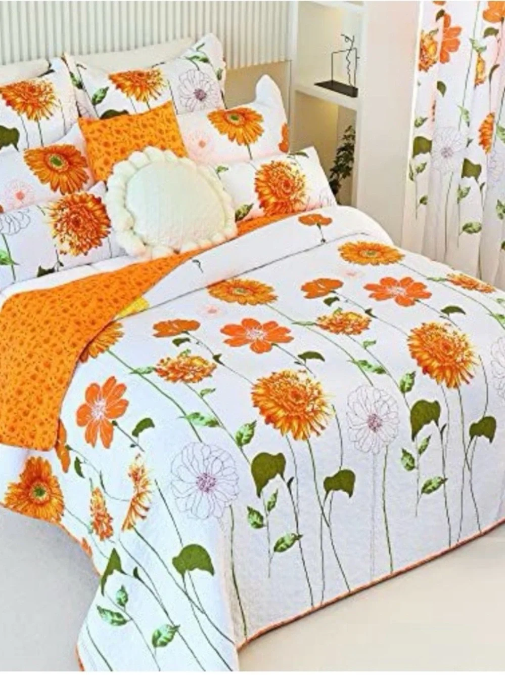 Orange Floral Quilt Set - Home Bedding